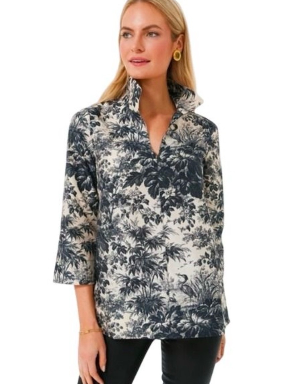 Tuckernuck Margot Blouse Noir Cyprus Toile XS NWOT stand collar